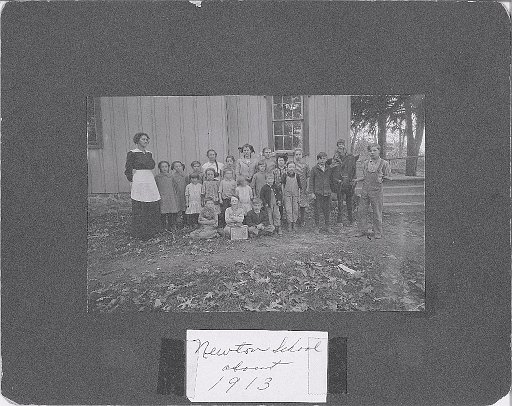 Newton Woods School ca. 1913.  Ina Keesler on pony.
